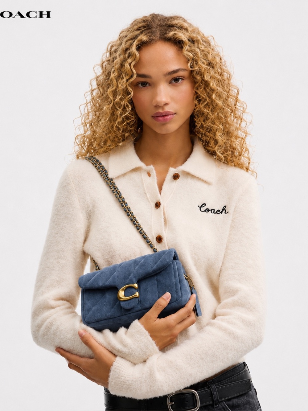 Coach Quilted Tabby 20 Denim Blue Suede Chain Shoulder Bag NWOT